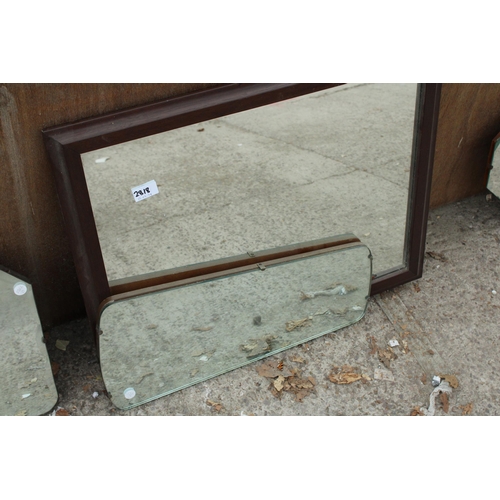 2818 - AN UNFRAMED WALL MIRROR, DRESSING TABLE MIRROR AND TWO OTHER MIRRORS