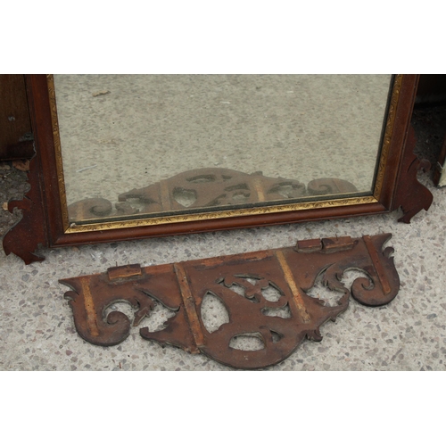 2823 - A MAHOGANY CHIPPENDALE REVIVAL STYLE WALL MIRROR WITH GILDED PHOENIX CRESTING