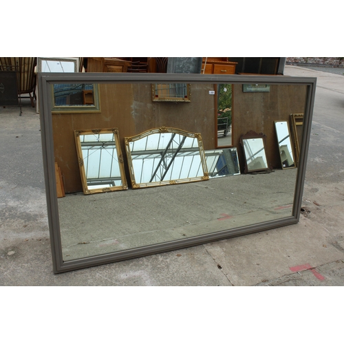 2829 - AN OAK FRAMED AND GREY PAINTED MIRROR, 79