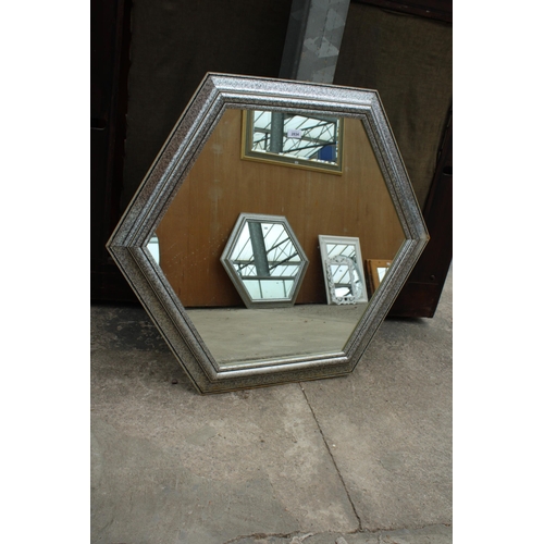 2834 - A HEXAGONAL WALL MIRROR, 39