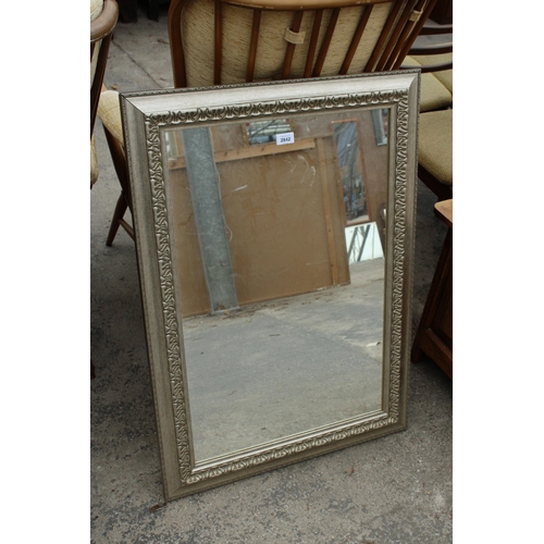 2842 - A SILVER COLOURED BEVEL EDGE WALL MIRROR, 36