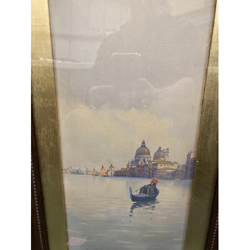 100 - TWO FRAMED WATERCOLOURS OF VENICE IN INTRICATE CARVED WOODEN FRAMES WITH GILDED GOLD MOUNTS ONE SIGN... 