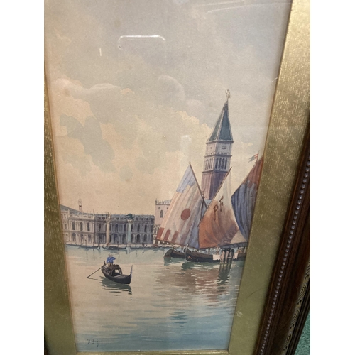 100 - TWO FRAMED WATERCOLOURS OF VENICE IN INTRICATE CARVED WOODEN FRAMES WITH GILDED GOLD MOUNTS ONE SIGN... 