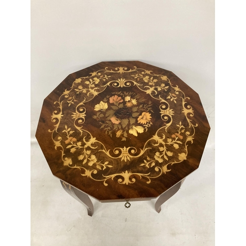 59 - AN ITALIAN INLAID VINTAGE SORRENTO MUSICAL TABLE WITH KEY