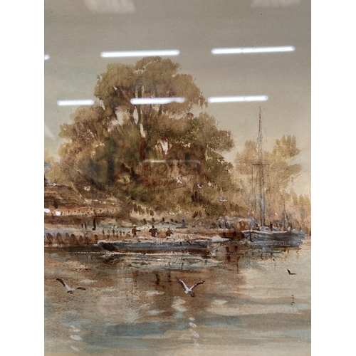 61 - A GILT FRAMED WATERCOLUR OF A BOATING SCENE SIGNED WILTON