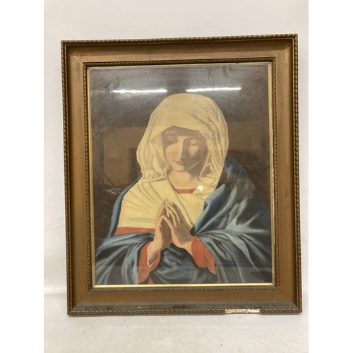 73 - A FRAMED OIL ON CANVAS BY STANLEY LE VESQUE 1929 AFTER GIOVANNI BATTISTA SALVI OF MADONNA IN PRAYER ... 