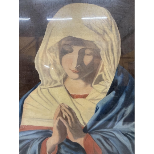 73 - A FRAMED OIL ON CANVAS BY STANLEY LE VESQUE 1929 AFTER GIOVANNI BATTISTA SALVI OF MADONNA IN PRAYER ... 