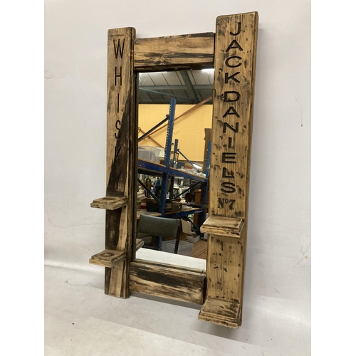 74 - A RUSTIC  RECLAIMED PINE JACK DANIELS MIRROR - APPROX 50 X 91 CM