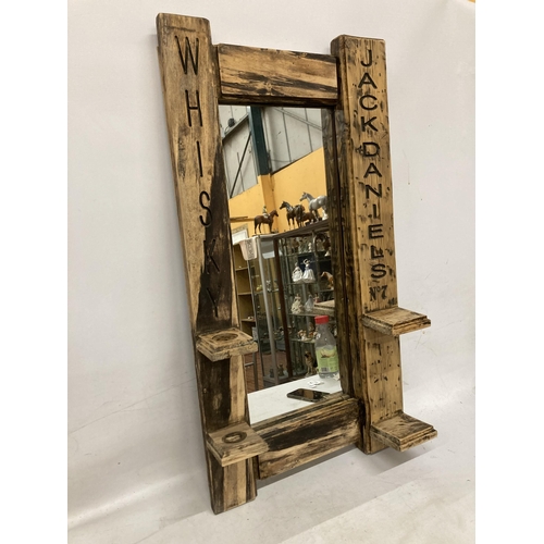 74 - A RUSTIC  RECLAIMED PINE JACK DANIELS MIRROR - APPROX 50 X 91 CM