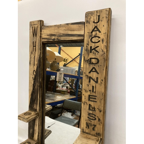 74 - A RUSTIC  RECLAIMED PINE JACK DANIELS MIRROR - APPROX 50 X 91 CM