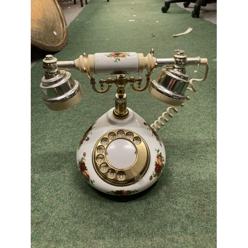 76 - A ROYAL ALBERT OLD COUNTRY ROSES ANTIQUE STYLE ROTARY PHONE