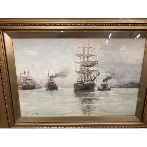 77 - A VICTORIAN WATERCOLOUR IN ORNATE GOLD GILT FRAME OF CLYDE AT GREENOCK BY DAVID MARTIN