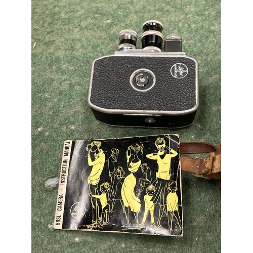 85 - A VINTAGE PAILLARD BOLEX B8L VARIABLE SPEED MOVIE CAMERA IN ORIGINAL CASE WITH INSTRUCTION MANUAL