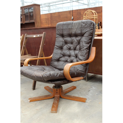 2853 - A FAUX BROWN LEATHER BENTWOOD FIRESIDE CHAIR