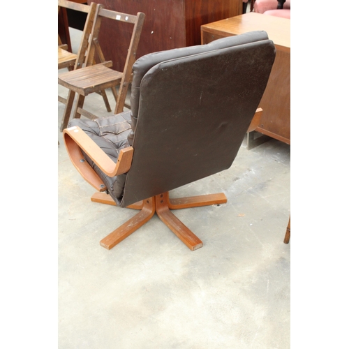 2853 - A FAUX BROWN LEATHER BENTWOOD FIRESIDE CHAIR