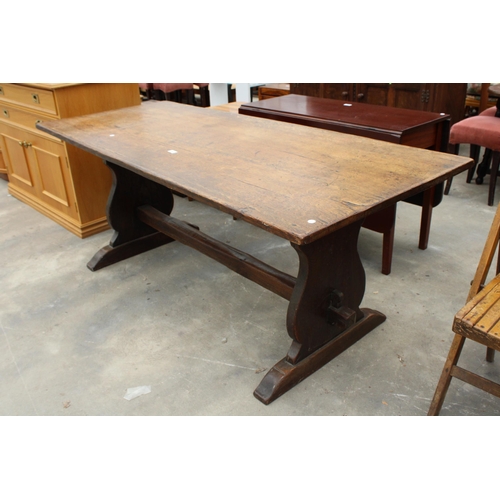 2855 - AN 18TH CENTURY STYLE OAK REFECTORY TABLE, 72