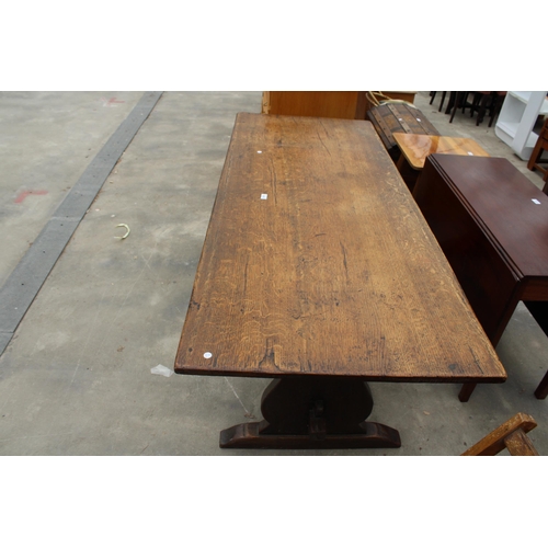 2855 - AN 18TH CENTURY STYLE OAK REFECTORY TABLE, 72