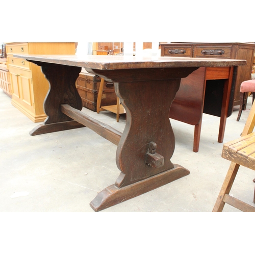 2855 - AN 18TH CENTURY STYLE OAK REFECTORY TABLE, 72