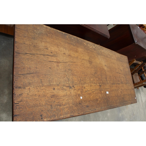 2855 - AN 18TH CENTURY STYLE OAK REFECTORY TABLE, 72