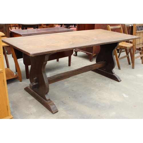 2855 - AN 18TH CENTURY STYLE OAK REFECTORY TABLE, 72