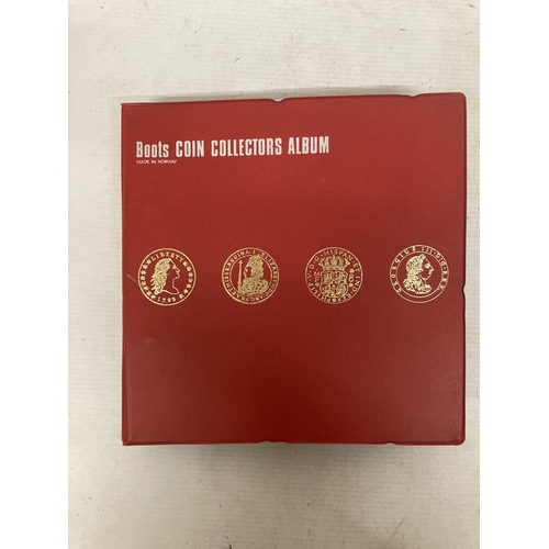 463 - THE BOOTS COIN COLLECTORS ALBUM CONTAINING A GOOD RANGE OF PRE 1947 SILVER COINS