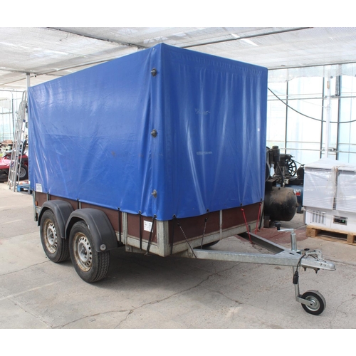 121 - TWIN AXLE COVERED CAR TRAILER WITH COVER 8 1/2 FT X 4 FT 4