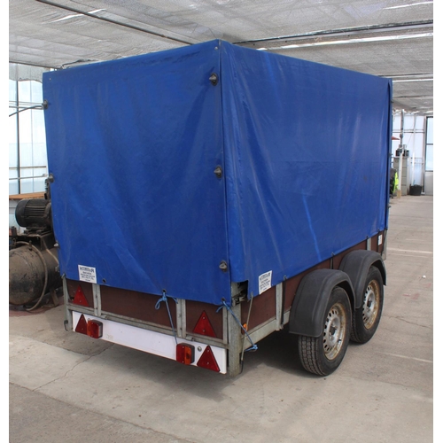 121 - TWIN AXLE COVERED CAR TRAILER WITH COVER 8 1/2 FT X 4 FT 4