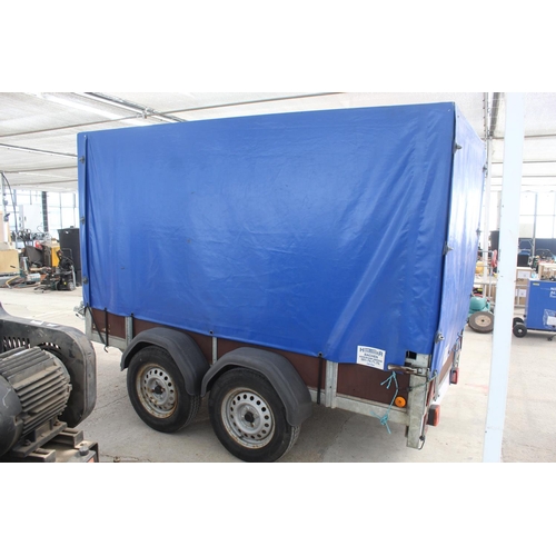 121 - TWIN AXLE COVERED CAR TRAILER WITH COVER 8 1/2 FT X 4 FT 4