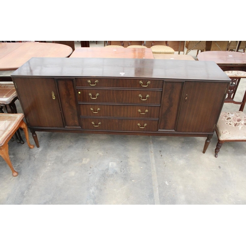 2860 - A MAHOGANY STRONGBOW SIDEBOARD ENCLOSING FOUR DRAWERS AND TWO CUPBOARDS, 72