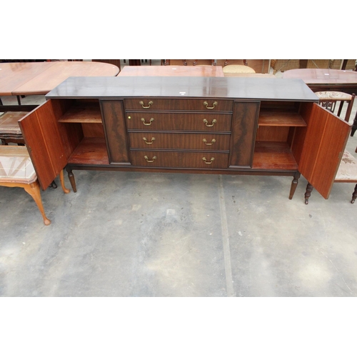 2860 - A MAHOGANY STRONGBOW SIDEBOARD ENCLOSING FOUR DRAWERS AND TWO CUPBOARDS, 72