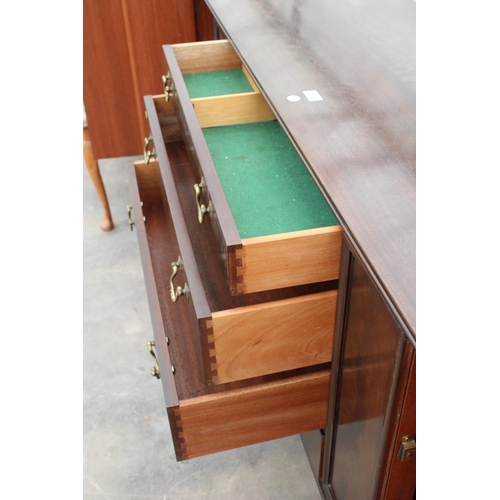 2860 - A MAHOGANY STRONGBOW SIDEBOARD ENCLOSING FOUR DRAWERS AND TWO CUPBOARDS, 72