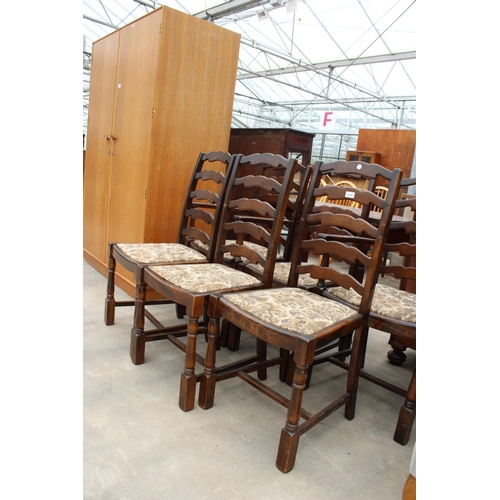 2868 - A SET OF SIX PRIORY INN SCENE LADDER BACK DINING CHAIRS, TWO BEING CARVERS