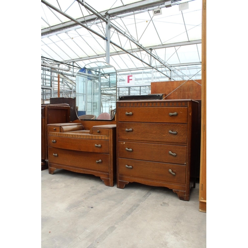 2870 - A MID 20TH CENTURY LEBUS CHEST OF FOUR DRAWERS AND MATCHING DRESSING CHEST