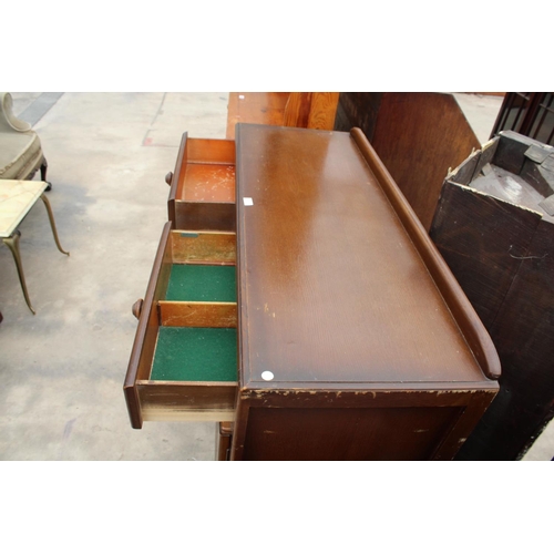 2871 - A MID 20TH CENTURY OAK SIDEBOARD ENCLOSING TWO DRAWERS AND TWO CUPBOARDS, 48