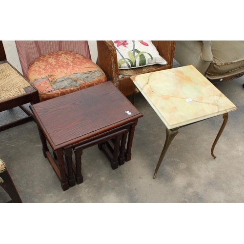 2874 - TWO LLOYD LOOM CHAIRS, AN ONYX LAMP TABLE AND A NEST OF THREE TABLES