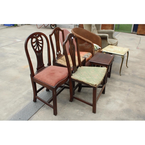 2874 - TWO LLOYD LOOM CHAIRS, AN ONYX LAMP TABLE AND A NEST OF THREE TABLES