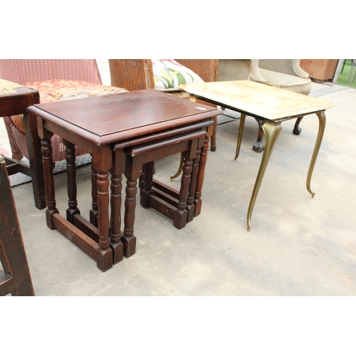 2874 - TWO LLOYD LOOM CHAIRS, AN ONYX LAMP TABLE AND A NEST OF THREE TABLES