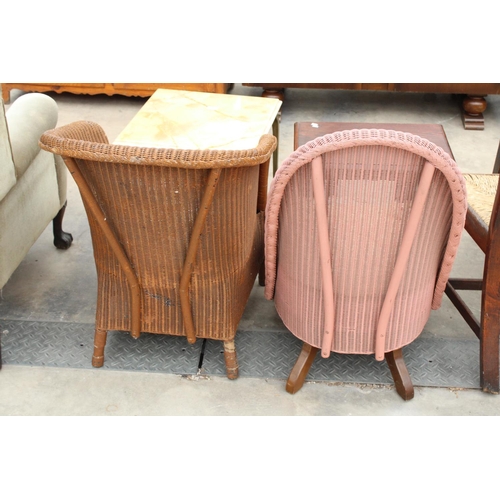 2874 - TWO LLOYD LOOM CHAIRS, AN ONYX LAMP TABLE AND A NEST OF THREE TABLES