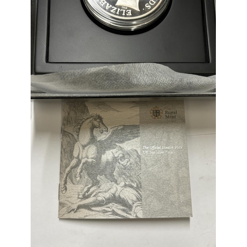 424A - A ROYAL MINT , 2012 , LONDON OLYMPIC , 5 OUNCE SILVER PEGASUS . BOXED WITH COA