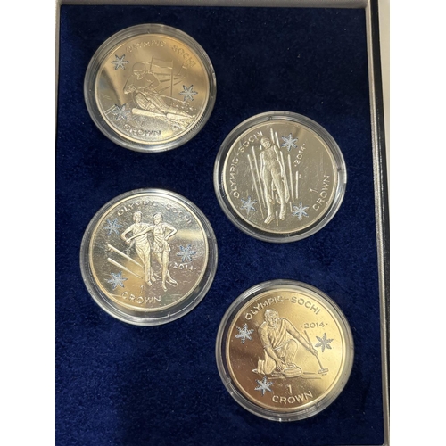 425A - AN ISLE OF MAN , 2014 , SOCHI OLYMPICS , 4 SILVER COIN COLLECTION , BOXED