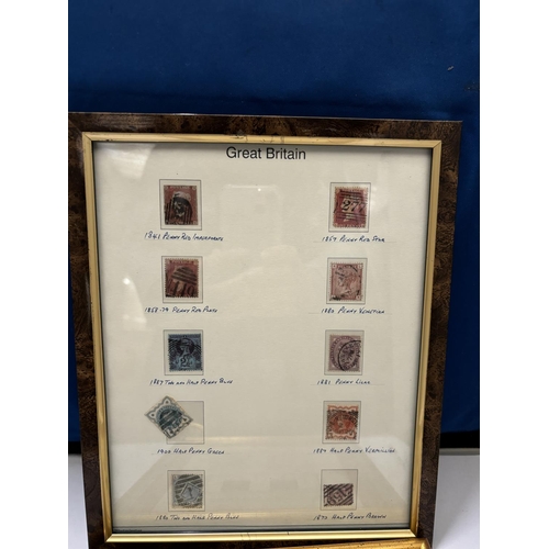 436A - TWO FRAMES OF GB , QUEEN VICTORIA STAMPS . ONE INCLUDES 1840 1D BLACK ( ALMOST 4 MARGINS ) PLUS 1841... 