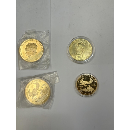 469A - FOUR YELLOW METAL COINS TO INCLUDE AN 1891 VICTORIA II, UNITED STATES 1992 LIBERTY COIN, ETC.,