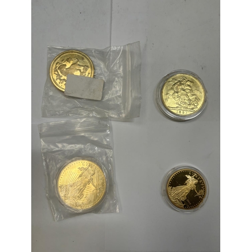 469A - FOUR YELLOW METAL COINS TO INCLUDE AN 1891 VICTORIA II, UNITED STATES 1992 LIBERTY COIN, ETC.,