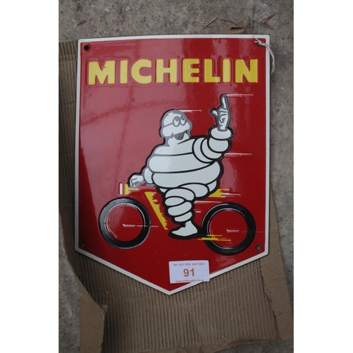 91 - NEW RED MITCHELIN MAN ON BIKE ENAMEL SIGN   NO  VAT