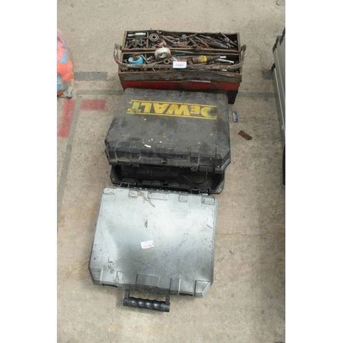 1430 - 2 DEWALT DRILLS AND TOOL BOX OF DRILL BITS  NO VAT