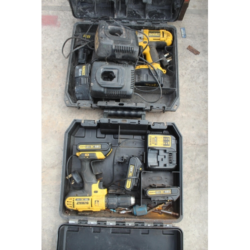 1430 - 2 DEWALT DRILLS AND TOOL BOX OF DRILL BITS  NO VAT