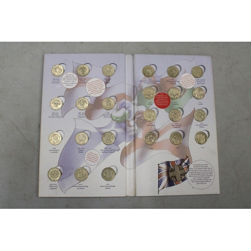 550 - A ROYAL MINT GREAT BRITISH COIN HUNT UK ONE POUND COLLECTOR ALBUM CONTAINING 24 COINS