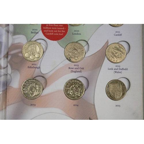 550 - A ROYAL MINT GREAT BRITISH COIN HUNT UK ONE POUND COLLECTOR ALBUM CONTAINING 24 COINS