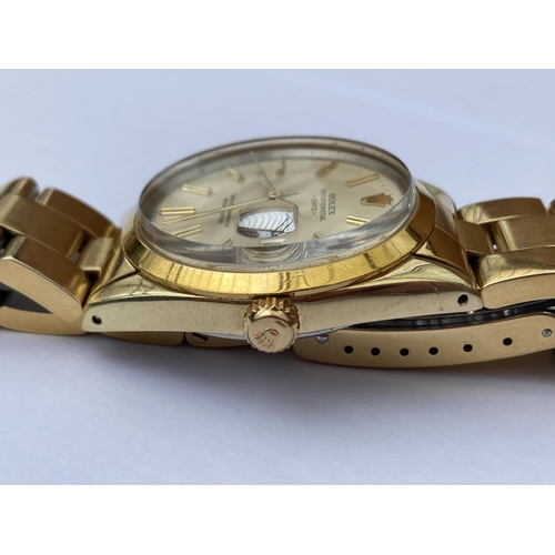 603 - A 1983 ROLEX OYSTER PERPETUAL DATE JUST AUTOMATIC WRISTWATCH ON 18CT GOLD PLATED BRACELET AND CASE C... 