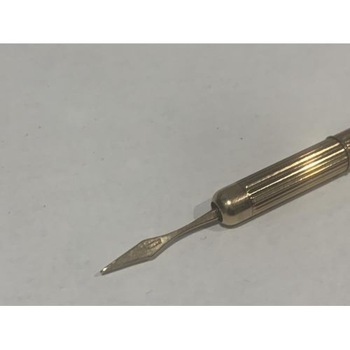 626 - A HALLMARKED 9CT GOLD PROPELLING TOOTHPICK, WEIGHT 5.8 GRAMS